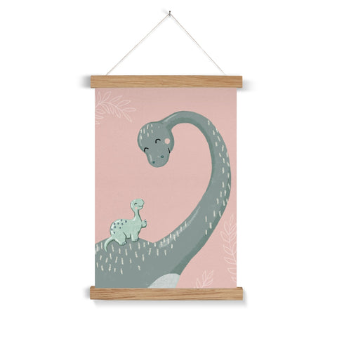 Diplodocus and Baby, Fine Art Print with Hanger, Pink