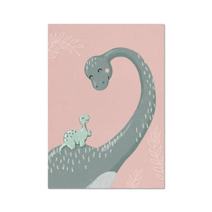 Diplodocus and Baby, Fine Art Print, Pink