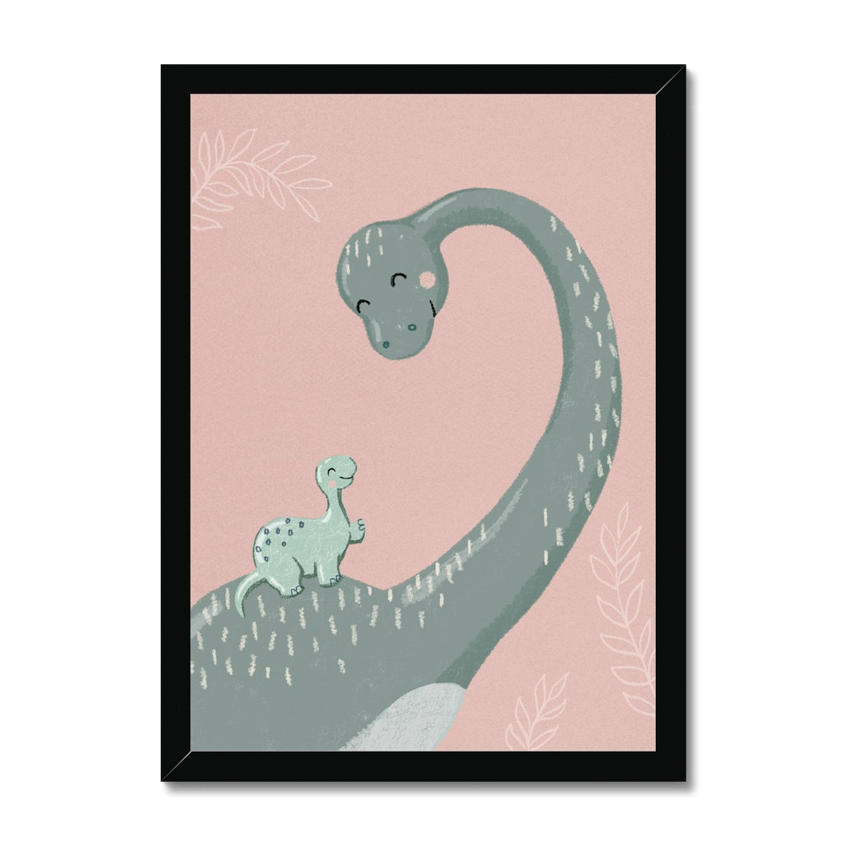 Diplodocus and Baby, Framed Print, Pink