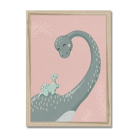 Diplodocus and Baby, Framed Print, Pink