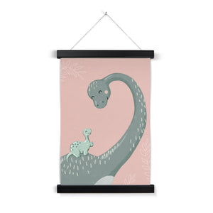 Diplodocus and Baby, Fine Art Print with Hanger, Pink