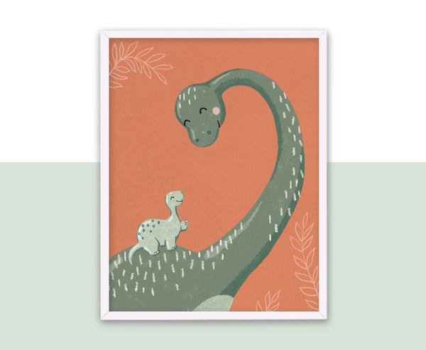 Diplodocus and Baby, Framed Print