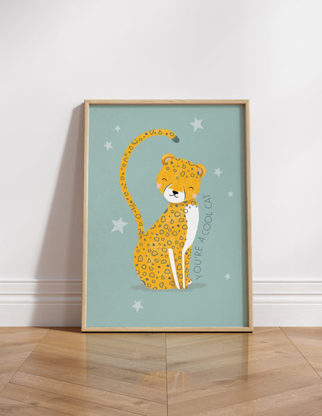 Cheetah, Framed Print, Blue