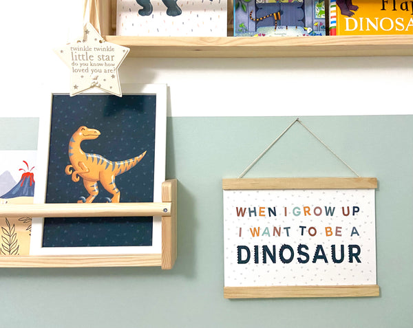 When I Grow Up I Want To Be A Dinosaur, Fine Art Print with Hanger, Blue