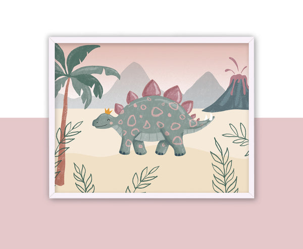 Stegosaurus, Framed Print, Pink