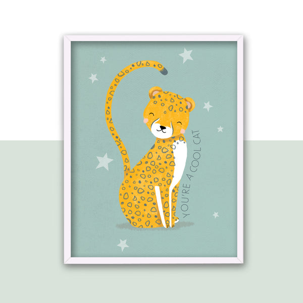 Cheetah, Framed Print, Blue