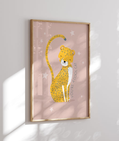 Cheetah, Framed Print, Pink