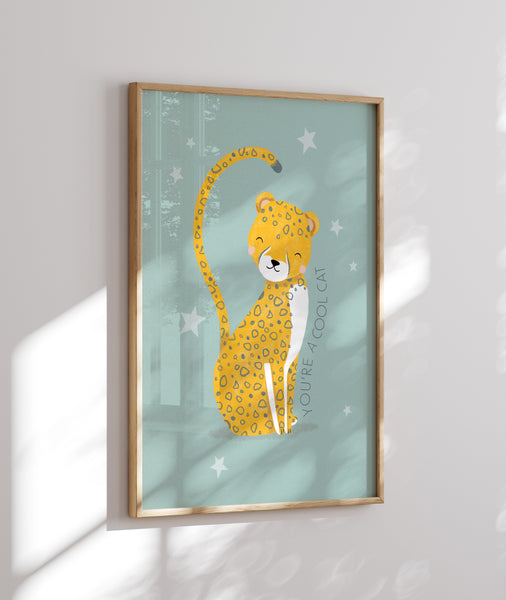 Cheetah, Framed Print, Blue