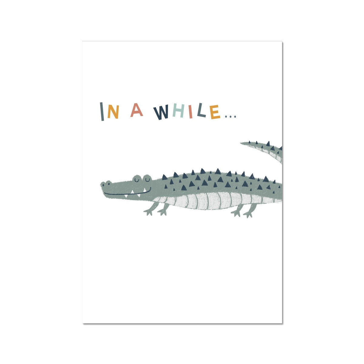 In a While Crocodile, White Fine Art Print