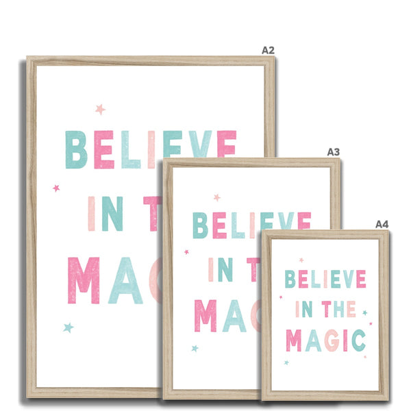 Believe In The Magic, Framed Print, Pink & Teal