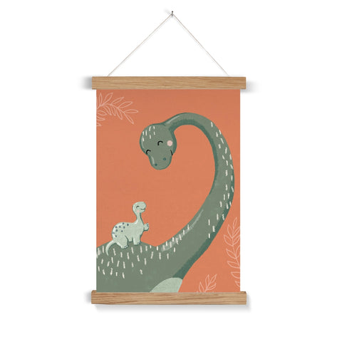 Diplodocus and Baby, Fine Art Print with Hanger