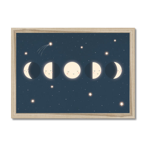 Moon Cycle, Framed Print, Navy