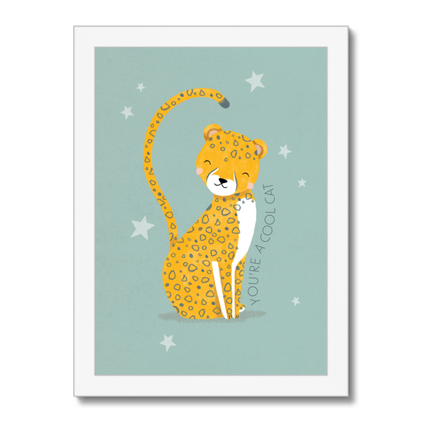 Cheetah, Framed Print, Blue